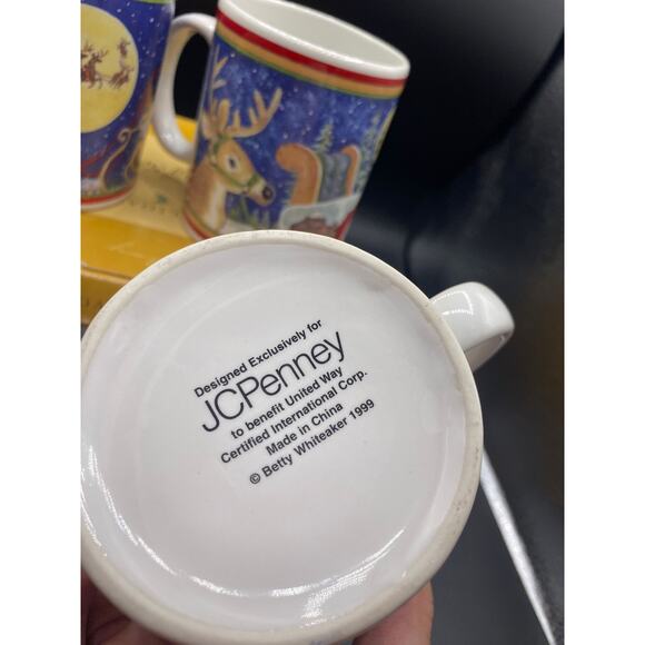 3 Mugs Vtg JC Penney 1999 Holiday Christmas Mug Set Betty Whiteaker United Way - Picture 6 of 6